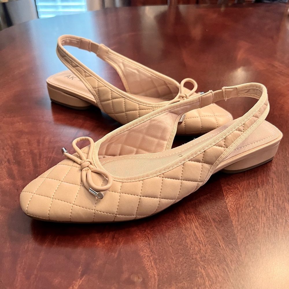 NWOB Anne Klein iFlex Quilted Slingback Ballet Style Flats Shoes Nude Size 9.5